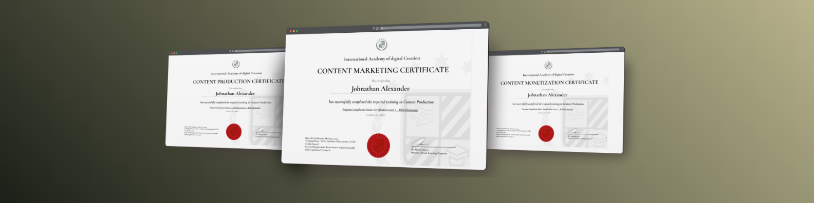 The three CCS certificates: Content Production, Content Marketing, Content Monetization